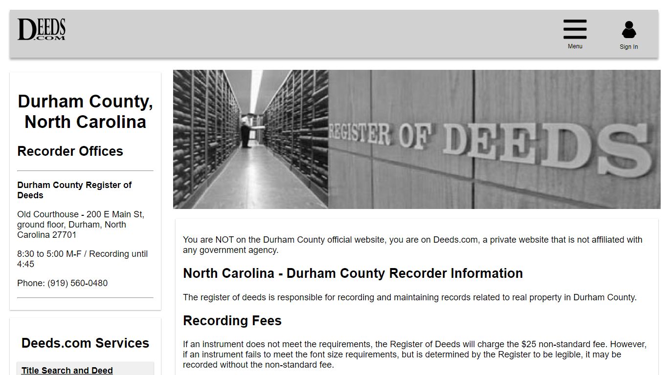 Durham County Recorder Information North Carolina - Deeds.com